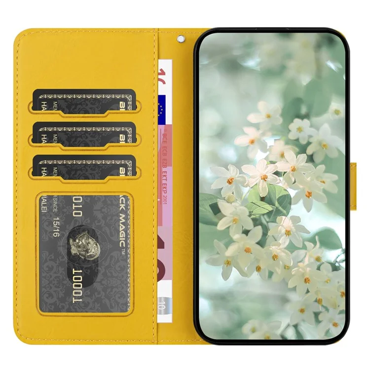 Pour Samsung Galaxy A55 5G Case Florie Impression Curture Couverture du Pepellet Courth Avec Strap - Jaune