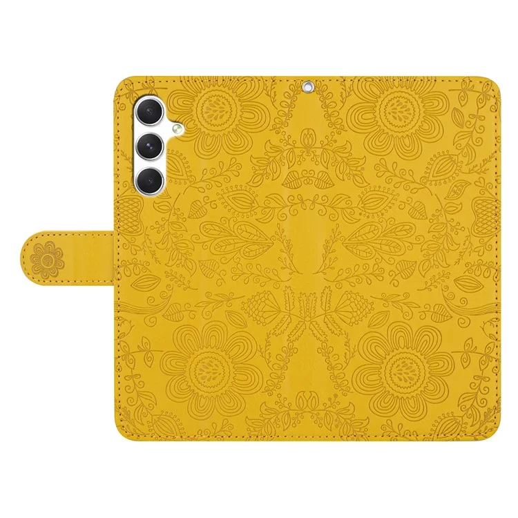 Pour Samsung Galaxy A55 5G Case Florie Impression Curture Couverture du Pepellet Courth Avec Strap - Jaune