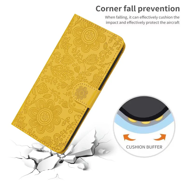 Pour Samsung Galaxy A55 5G Case Florie Impression Curture Couverture du Pepellet Courth Avec Strap - Jaune