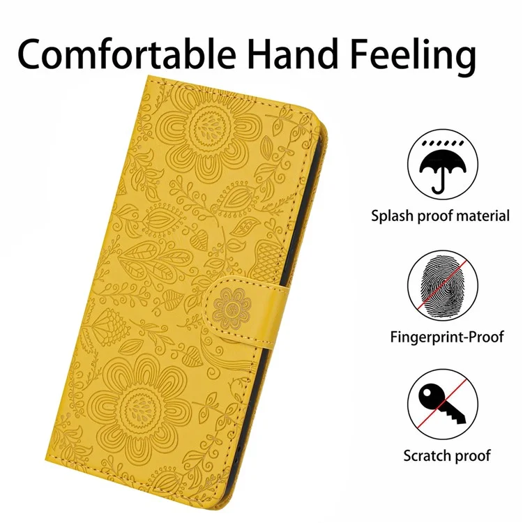 Pour Samsung Galaxy A55 5G Case Florie Impression Curture Couverture du Pepellet Courth Avec Strap - Jaune