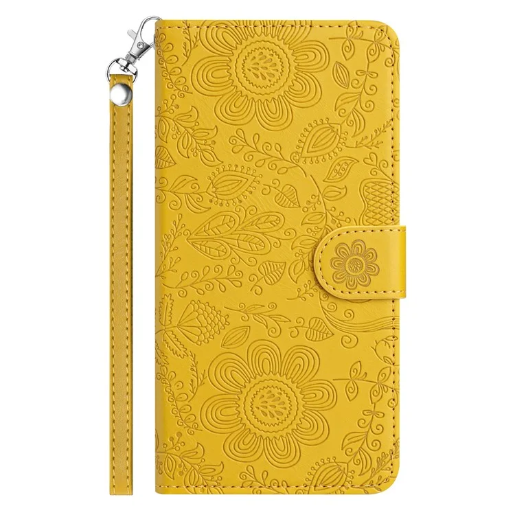 Pour Samsung Galaxy A55 5G Case Florie Impression Curture Couverture du Pepellet Courth Avec Strap - Jaune