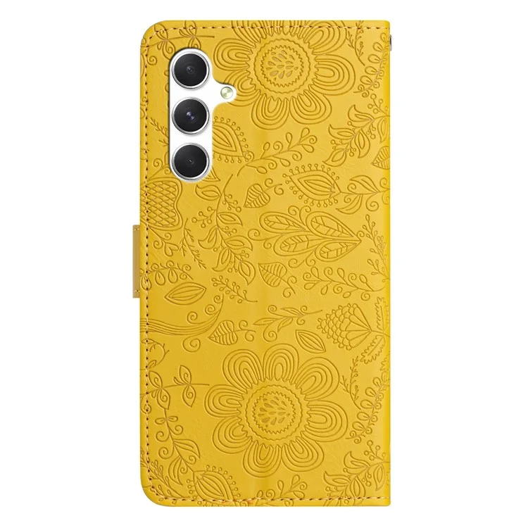 Pour Samsung Galaxy A55 5G Case Florie Impression Curture Couverture du Pepellet Courth Avec Strap - Jaune