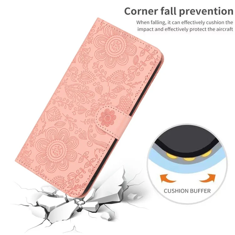 For Samsung Galaxy A15 4G / 5G Case Flower Imprint Leather Flip Wallet Phone Cover with Wrist Strap - Pink