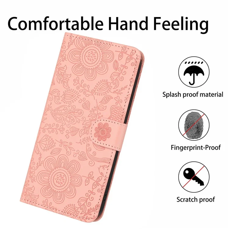 For Samsung Galaxy A15 4G / 5G Case Flower Imprint Leather Flip Wallet Phone Cover with Wrist Strap - Pink