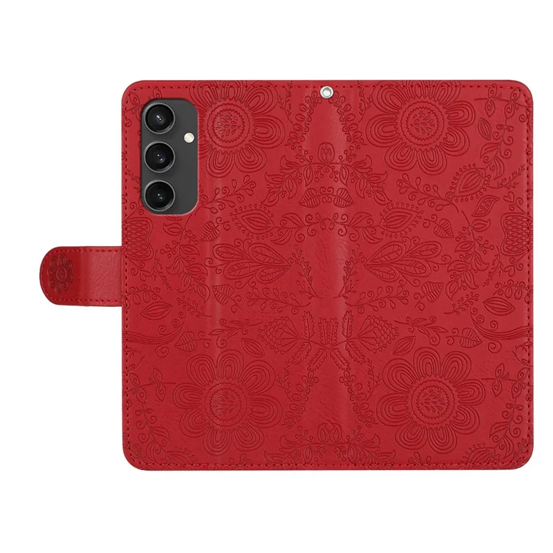 Für Samsung Galaxy S24 fe Case Flower Impress Leder Flip Wallet -telefonabdeckung Mit Handgelenkriemen - Rot
