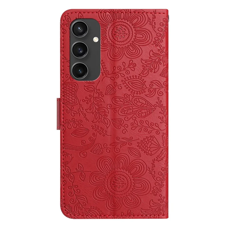 Für Samsung Galaxy S24 fe Case Flower Impress Leder Flip Wallet -telefonabdeckung Mit Handgelenkriemen - Rot