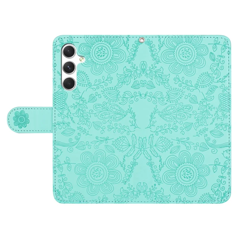 Per Samsung Galaxy S24+ Case Impronta Flower Flip Portafoglio Per Telefono Con Cinturino da Polso - Verde Chiaro