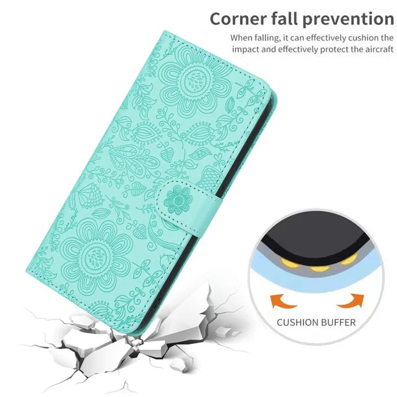 Per Samsung Galaxy S24+ Case Impronta Flower Flip Portafoglio Per Telefono Con Cinturino da Polso - Verde Chiaro