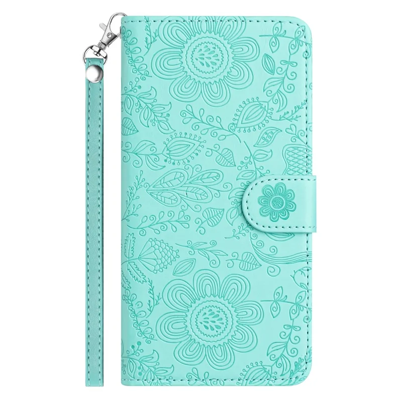 Per Samsung Galaxy S24+ Case Impronta Flower Flip Portafoglio Per Telefono Con Cinturino da Polso - Verde Chiaro