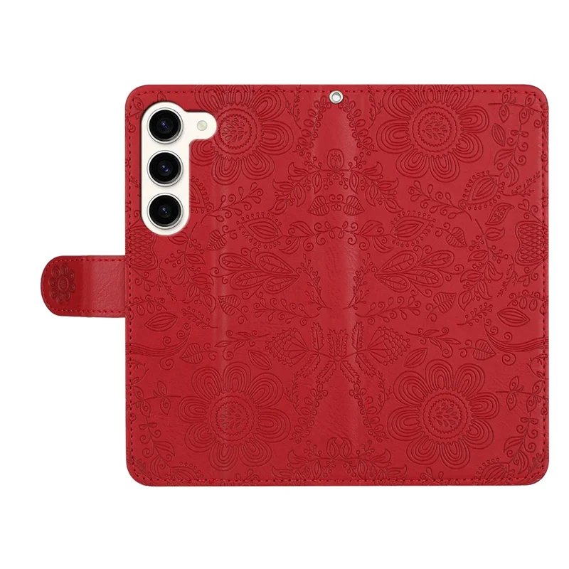 Per Samsung Galaxy S23 Case Flower Impronta Flip Portafoglio Per Telefono Con Cinturino da Polso - Rosso