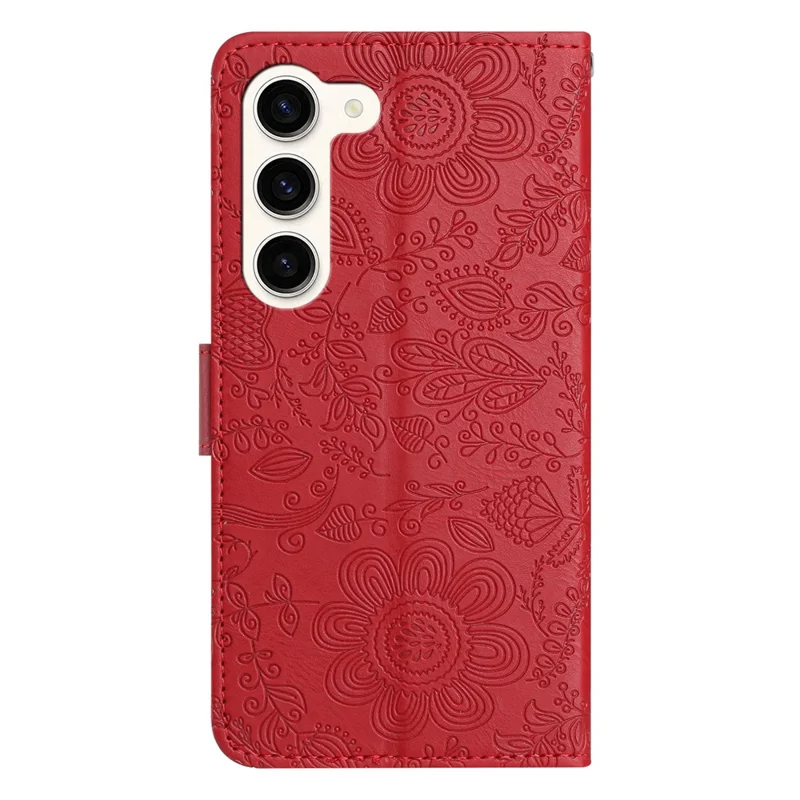 Per Samsung Galaxy S23 Case Flower Impronta Flip Portafoglio Per Telefono Con Cinturino da Polso - Rosso