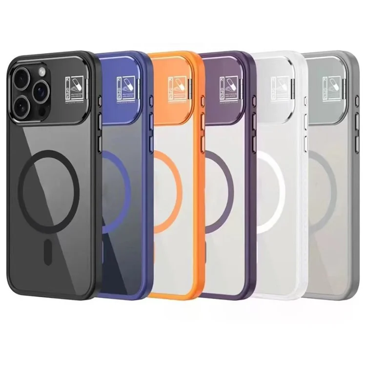 Compra a Granel Para Iphone 16 Pro Max Magnetic Case Acrílico+tpu Magnetic Telephip Cover With Lens Kickstand - Negro