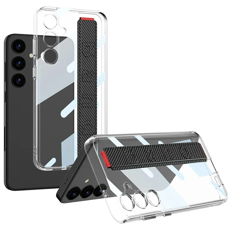 GKK Para Samsung Galaxy S24 Carcasa Transparente Anti-Caídas Cubierta de Teléfono TPU+PC con Correa de Mano de Silicona - Fibra de Carbono