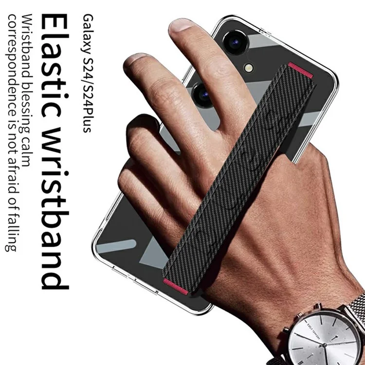 GKK Para Samsung Galaxy S24 Carcasa Transparente Anti-Caídas Cubierta de Teléfono TPU+PC con Correa de Mano de Silicona - Fibra de Carbono