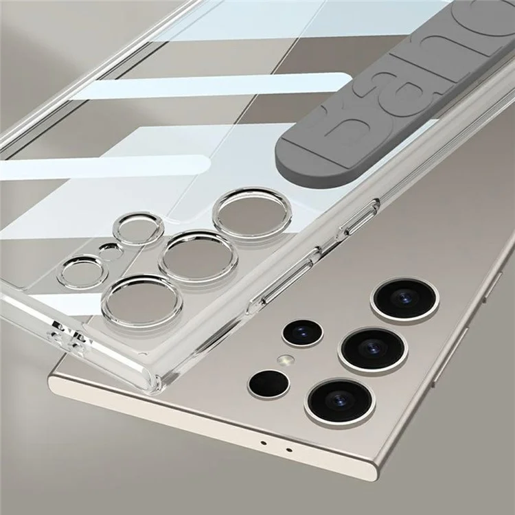 GKK For Samsung Galaxy S24 Ultra Case Anti-Drop TPU+PC Clear Phone Cover with Silicone Hand Strap - Grey
