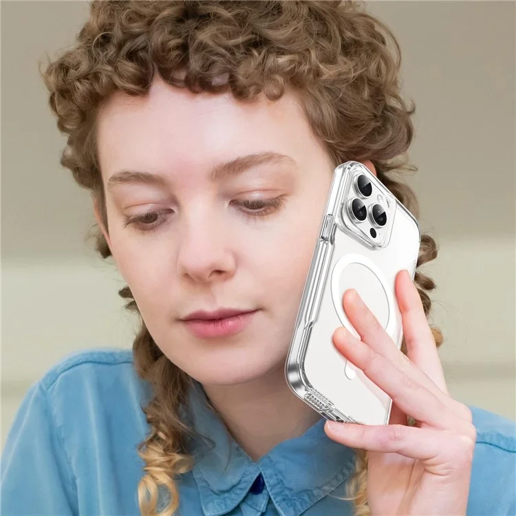 Compra a Granel Para Iphone 15 Pro Max Magnetic Case Clear Acrílico+tpu Capa de Telefone Compatível Com MagSafe