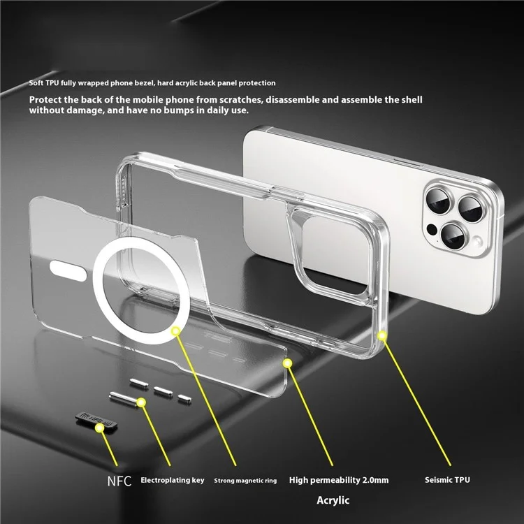Acheter en Vrac Pour L'iphone 15 Pro Boîtier Magnétique Clear Acrylique + Tpu Téléphone Couverture Compatible Avec Magsafe