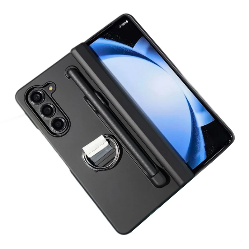 Para Samsung Galaxy Z Fold5 5g Case Skin-Touch PC Tampo Com Caça-caneta e Caça - Preto Transparente