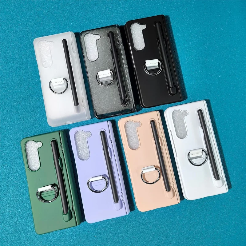 Para Samsung Galaxy Z Fold5 5g Case Skin-Touch PC Tampo Com Caça-caneta e Caça - Preto Transparente