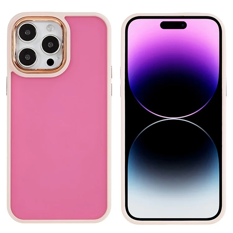 Для Iphone 14 Pro Plated Series Series Antipplop Matte Chase Case PC+TPU Утолщенная Крышка Телефона с Гальванической Камерой Рамки - Розовый