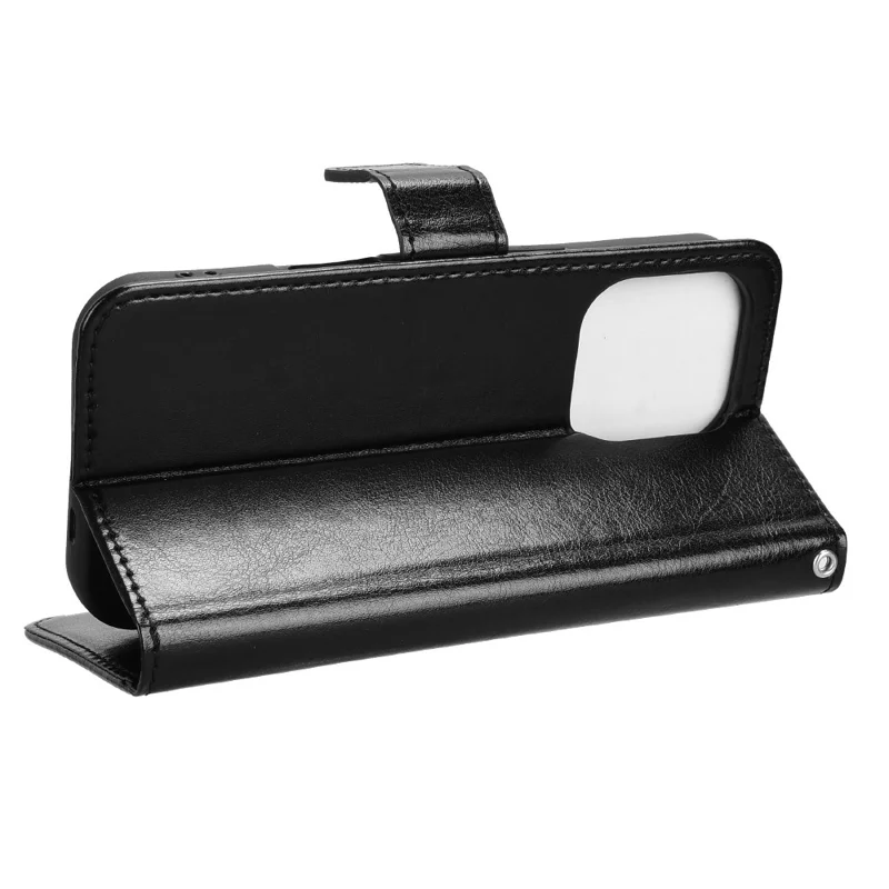 For iPhone 16 Pro Max Case Crazy Horse Texture PU Leather Phone Wallet Cover - Black