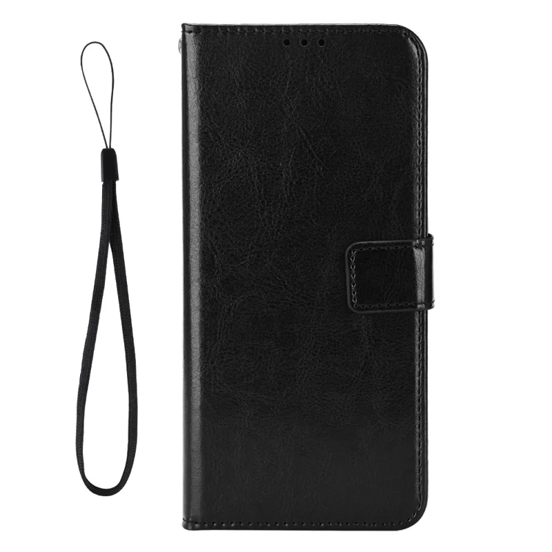 For iPhone 16 Pro Max Case Crazy Horse Texture PU Leather Phone Wallet Cover - Black