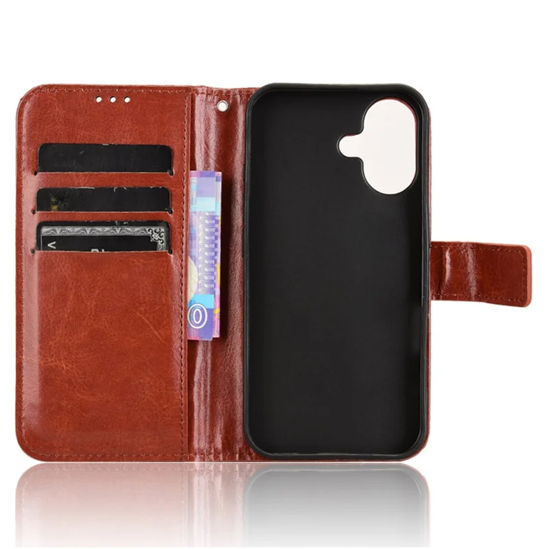 Funda para iPhone 16 Plus Case Crazy Horse Texture PU Leather Phone Wallet Cover - Marrón