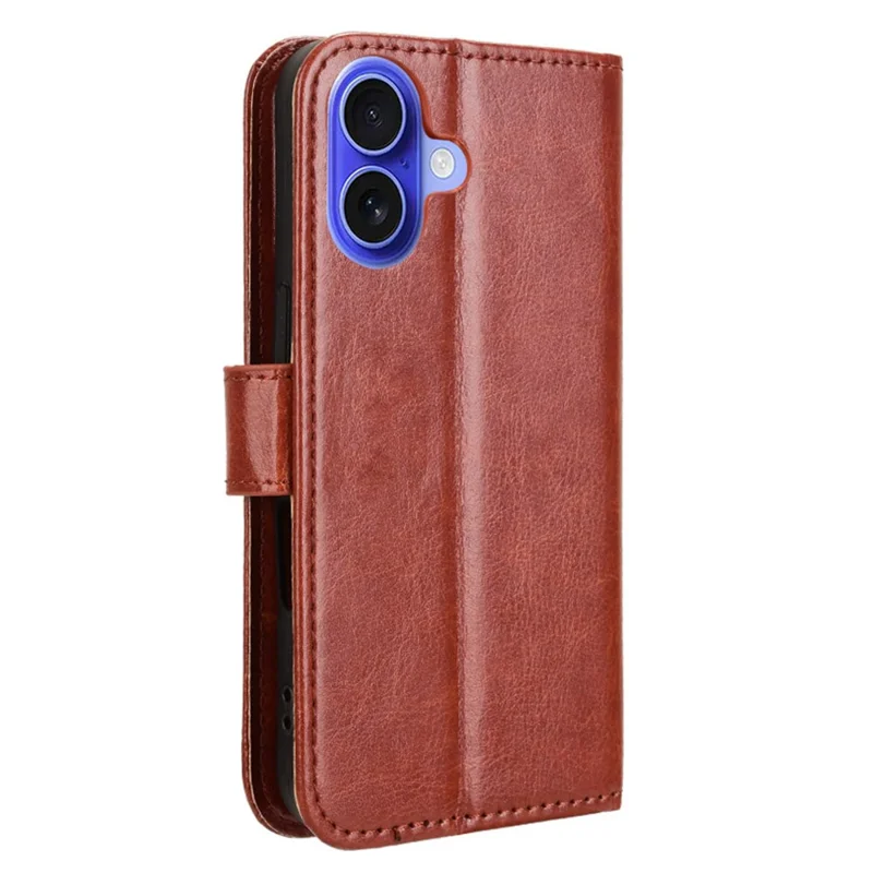 Funda para iPhone 16 Plus Case Crazy Horse Texture PU Leather Phone Wallet Cover - Marrón