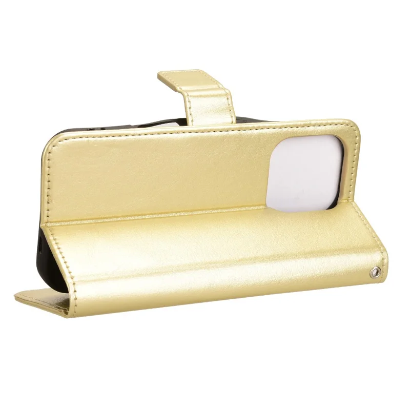 For iPhone 16 Pro Case Crazy Horse Texture PU Leather Phone Wallet Cover - Gold