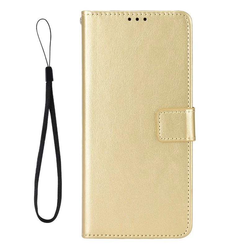 For iPhone 16 Pro Case Crazy Horse Texture PU Leather Phone Wallet Cover - Gold