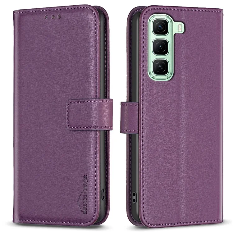Binfen Color BF17 Para Infinix Hot 50 5G Case Billet Folio Flip Cuero Cubierta - Morado Oscuro