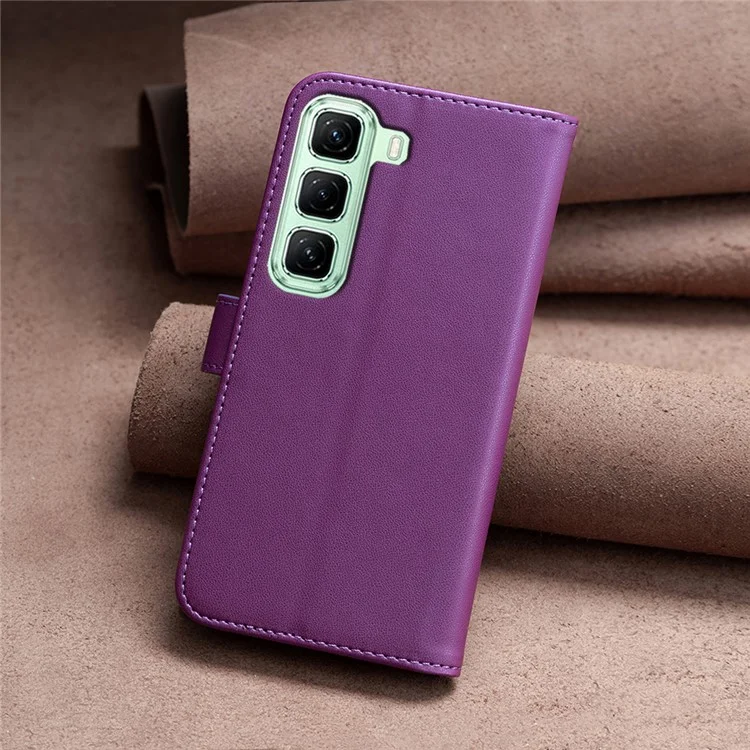 Binfen Color BF17 Para Infinix Hot 50 5G Case Billet Folio Flip Cuero Cubierta - Morado Oscuro