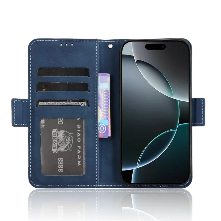 For iPhone 16 Pro Max Leather Case Phone Wallet Cover with Multiple Card Slots - Blue