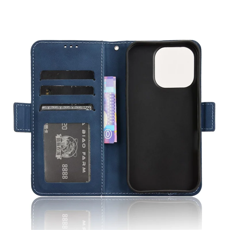 For iPhone 16 Pro Max Leather Case Phone Wallet Cover with Multiple Card Slots - Blue