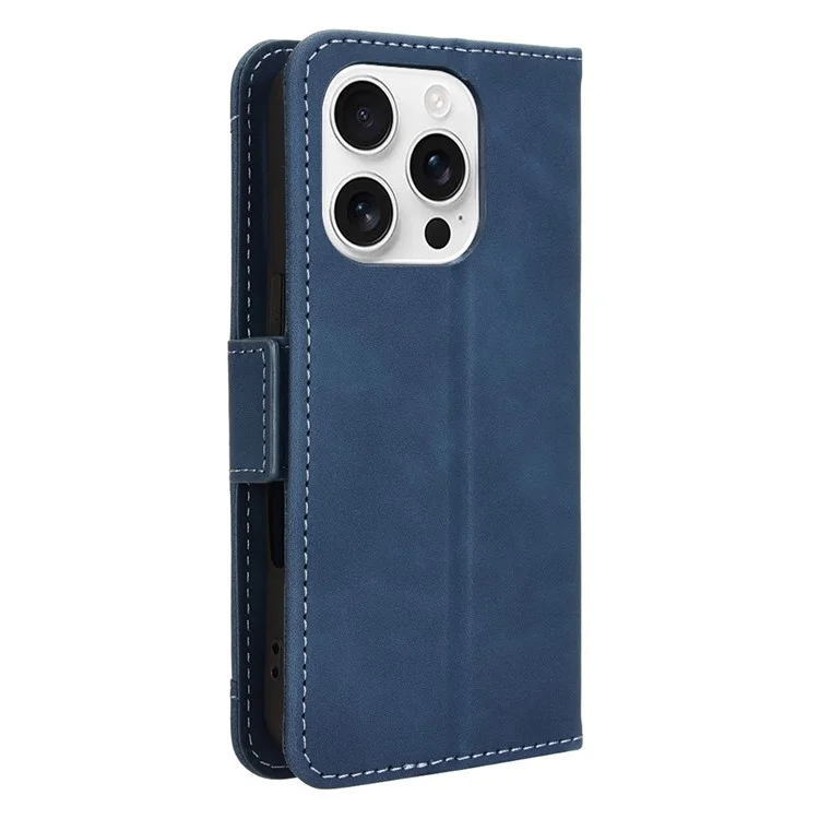 For iPhone 16 Pro Max Leather Case Phone Wallet Cover with Multiple Card Slots - Blue