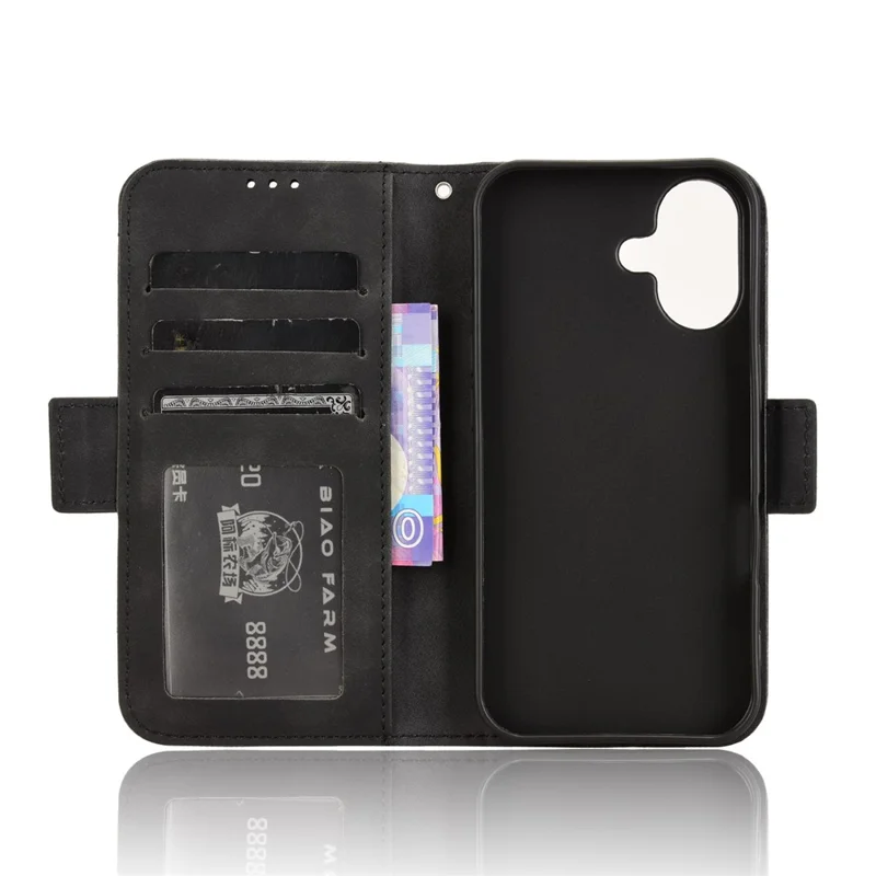 For iPhone 16 Leather Case Phone Wallet Cover with Multiple Card Slots - Black