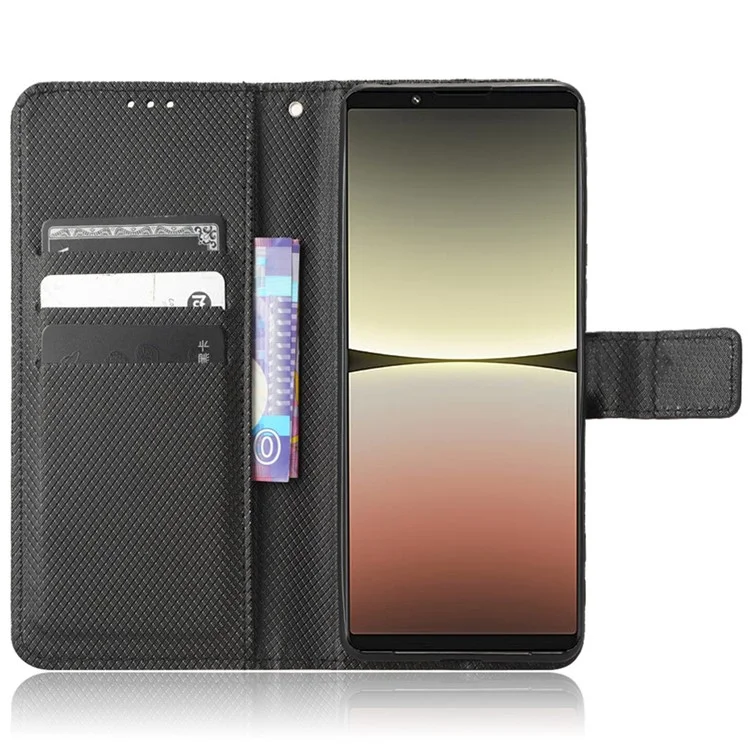 For Sony Xperia 5 IV 5G Dustproof PU Leather Stand Case Diamond Texture Phone Wallet Cover - Black