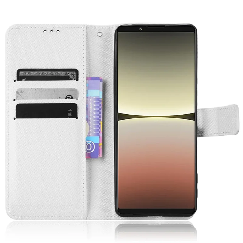 Til Sony Xperia 5 IV 5G Støvbekæmpende PU Læder Standtaske med Diamantstruktur Telefonwallet Cover - Hvid