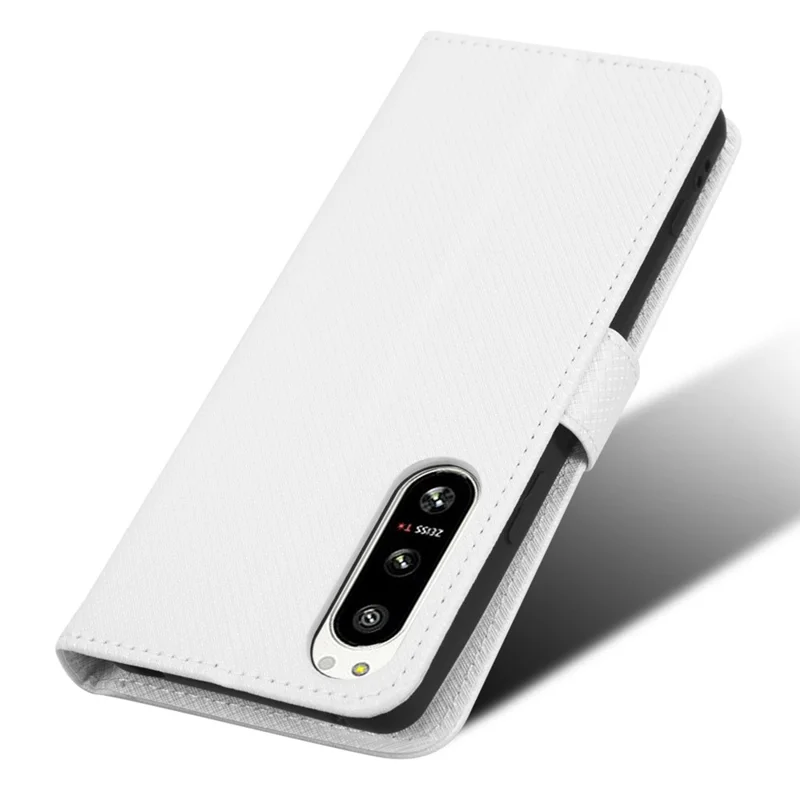 Til Sony Xperia 5 IV 5G Støvbekæmpende PU Læder Standtaske med Diamantstruktur Telefonwallet Cover - Hvid