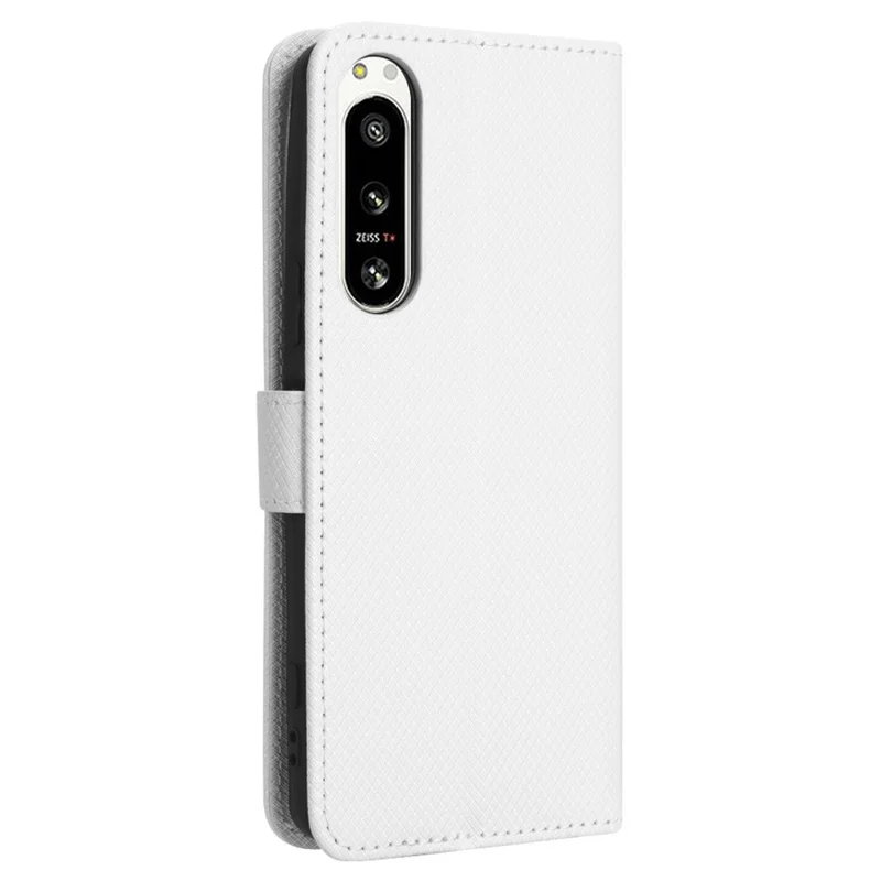 Til Sony Xperia 5 IV 5G Støvbekæmpende PU Læder Standtaske med Diamantstruktur Telefonwallet Cover - Hvid