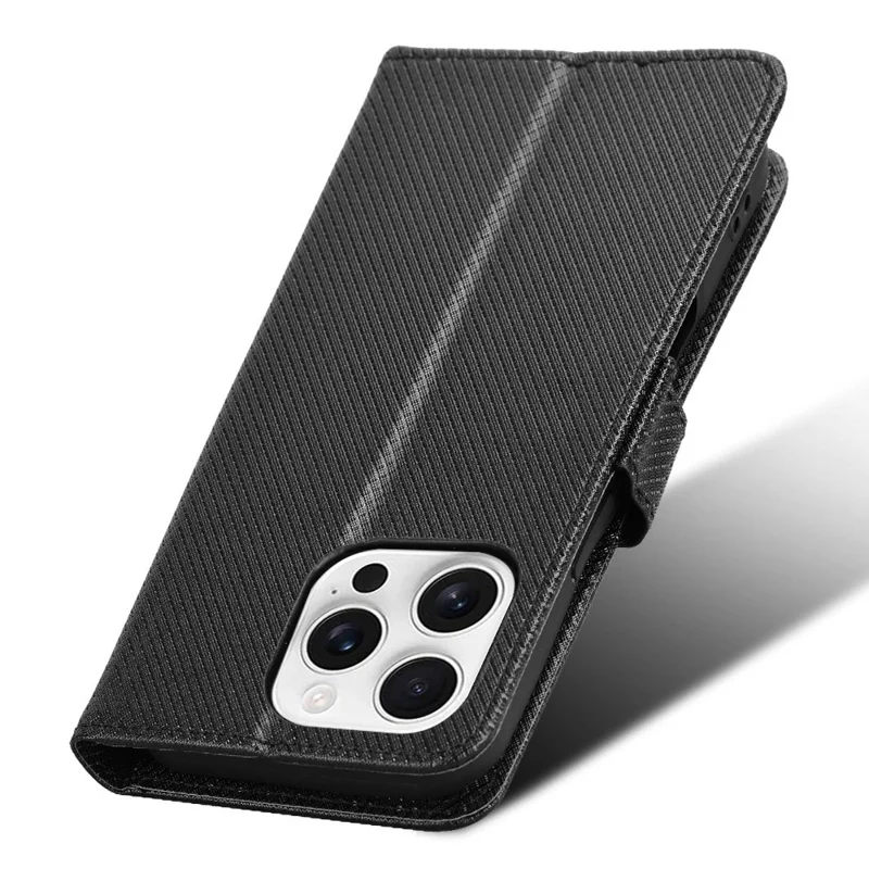 For iPhone 16 Pro Max Case PU Leather Diamond Texture Wallet Phone Cover - Black