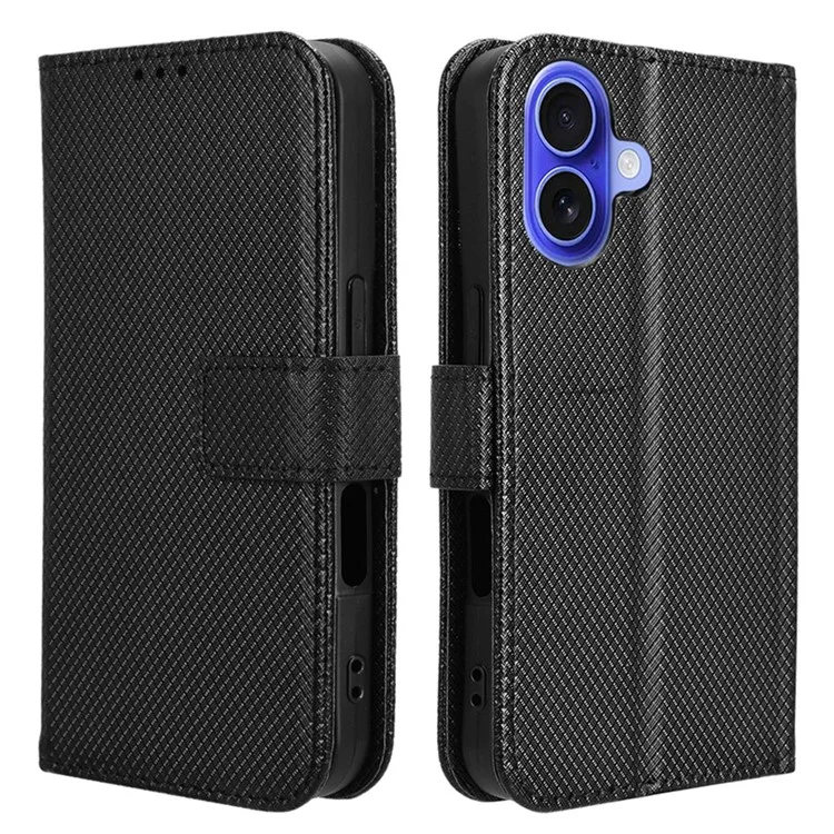 Per Iphone 16 Plus Case PU Petro Coperchio Del Pafetura Diamuto Diamante - Nero