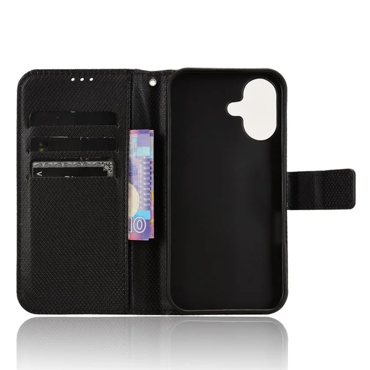 Per Iphone 16 Plus Case PU Petro Coperchio Del Pafetura Diamuto Diamante - Nero