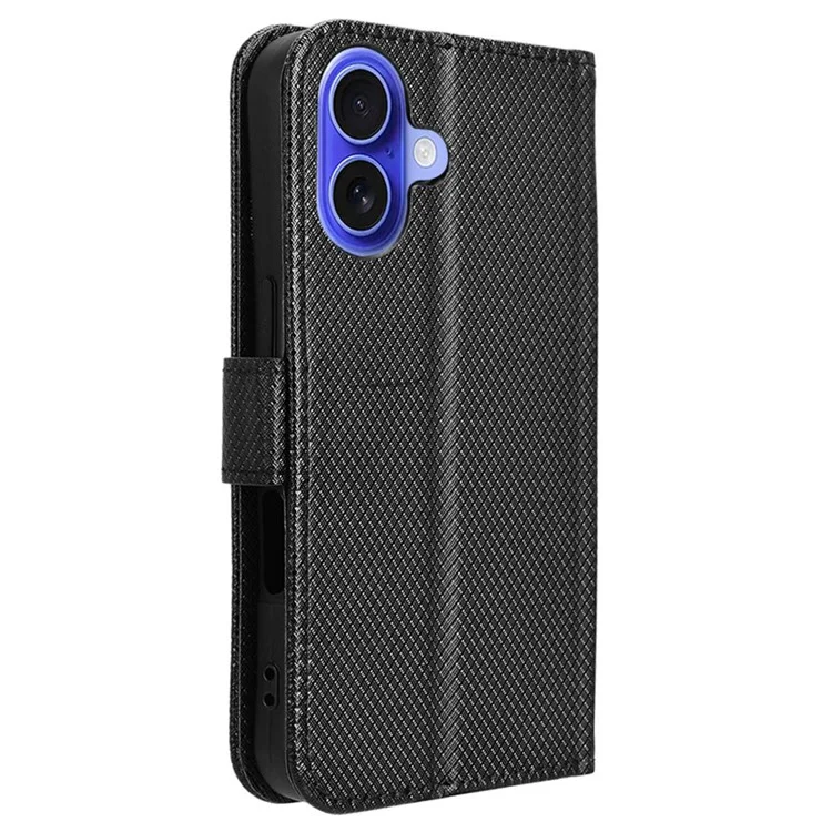 Per Iphone 16 Plus Case PU Petro Coperchio Del Pafetura Diamuto Diamante - Nero