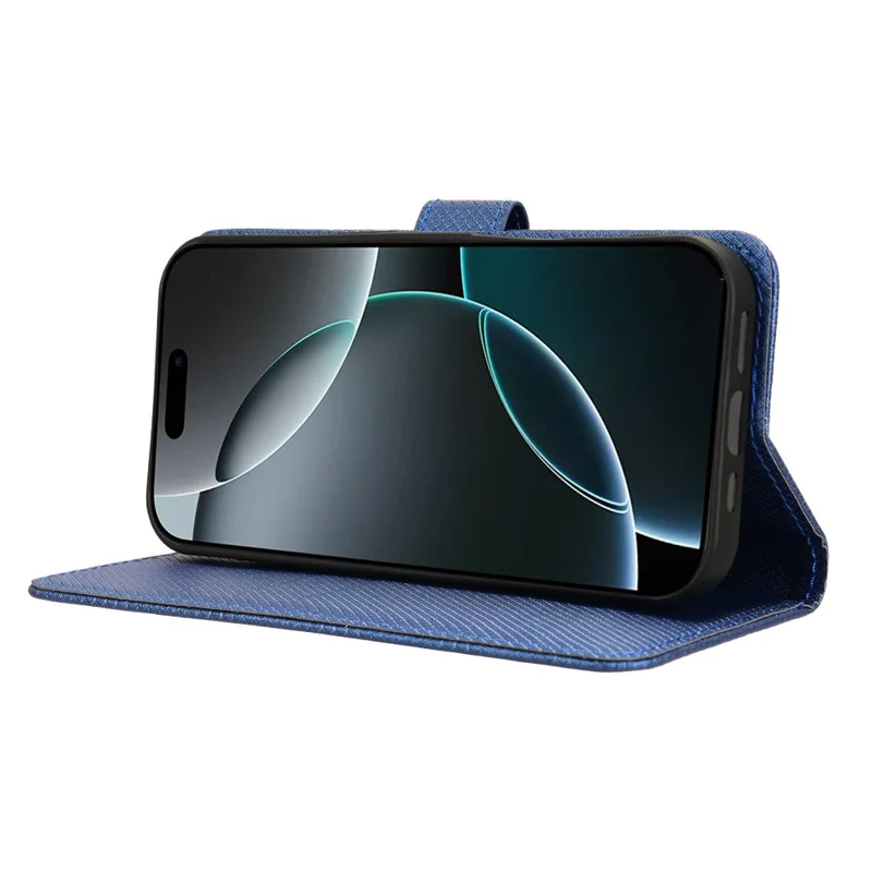For iPhone 16 Pro Case PU Leather Diamond Texture Wallet Phone Cover - Blue