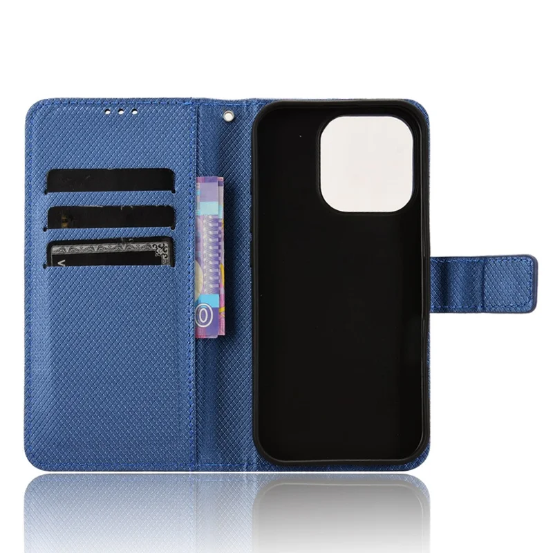 For iPhone 16 Pro Case PU Leather Diamond Texture Wallet Phone Cover - Blue