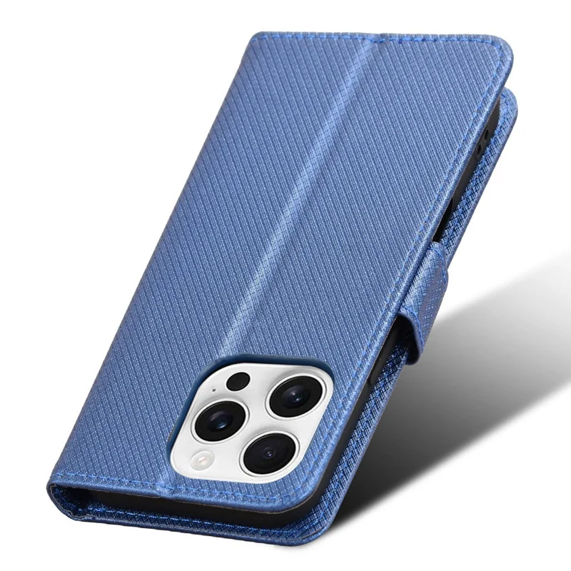 For iPhone 16 Pro Case PU Leather Diamond Texture Wallet Phone Cover - Blue