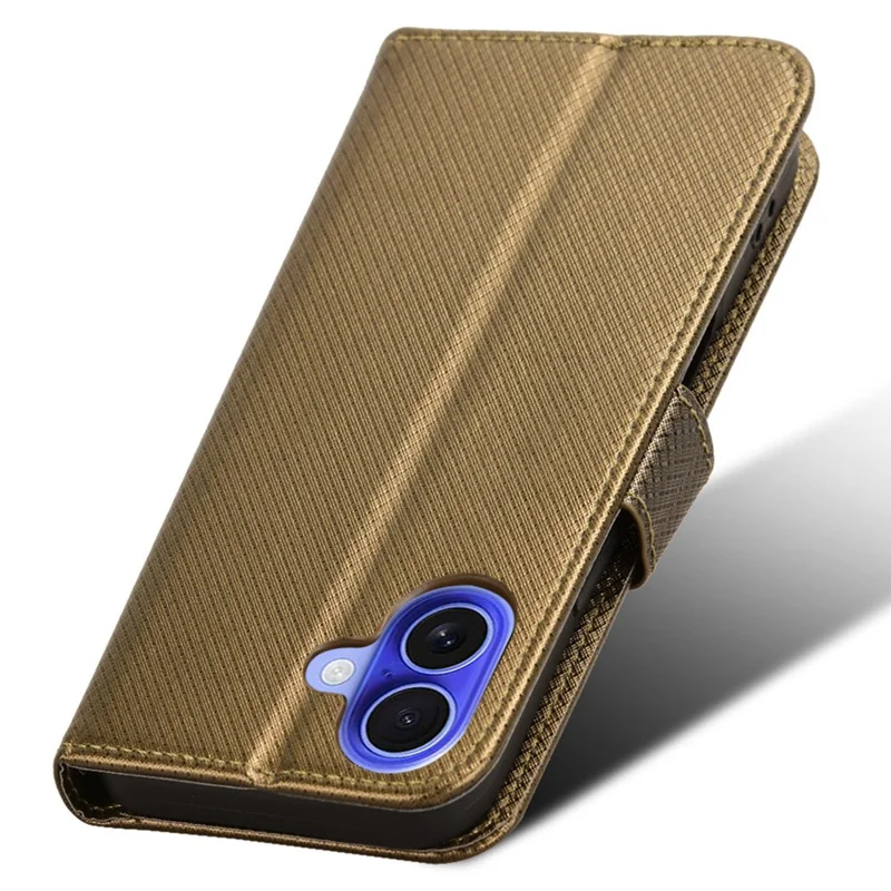 Para Iphone 16 Case PU Leather Diamond Texture Wallet Telep Cover - Marrón