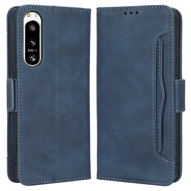 For Sony Xperia 5 IV 5G Foldable Stand Wallet Phone Cover PU Leather Multiple Card Slots Phone Case - Blue