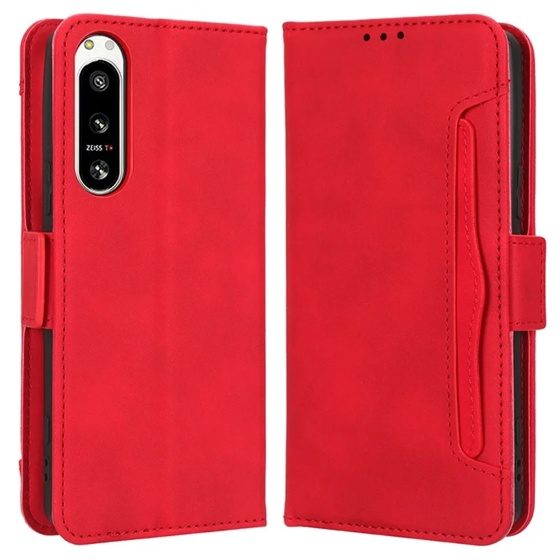 For Sony Xperia 5 IV 5G Foldable Stand Wallet Phone Cover PU Leather Multiple Card Slots Phone Case - Red